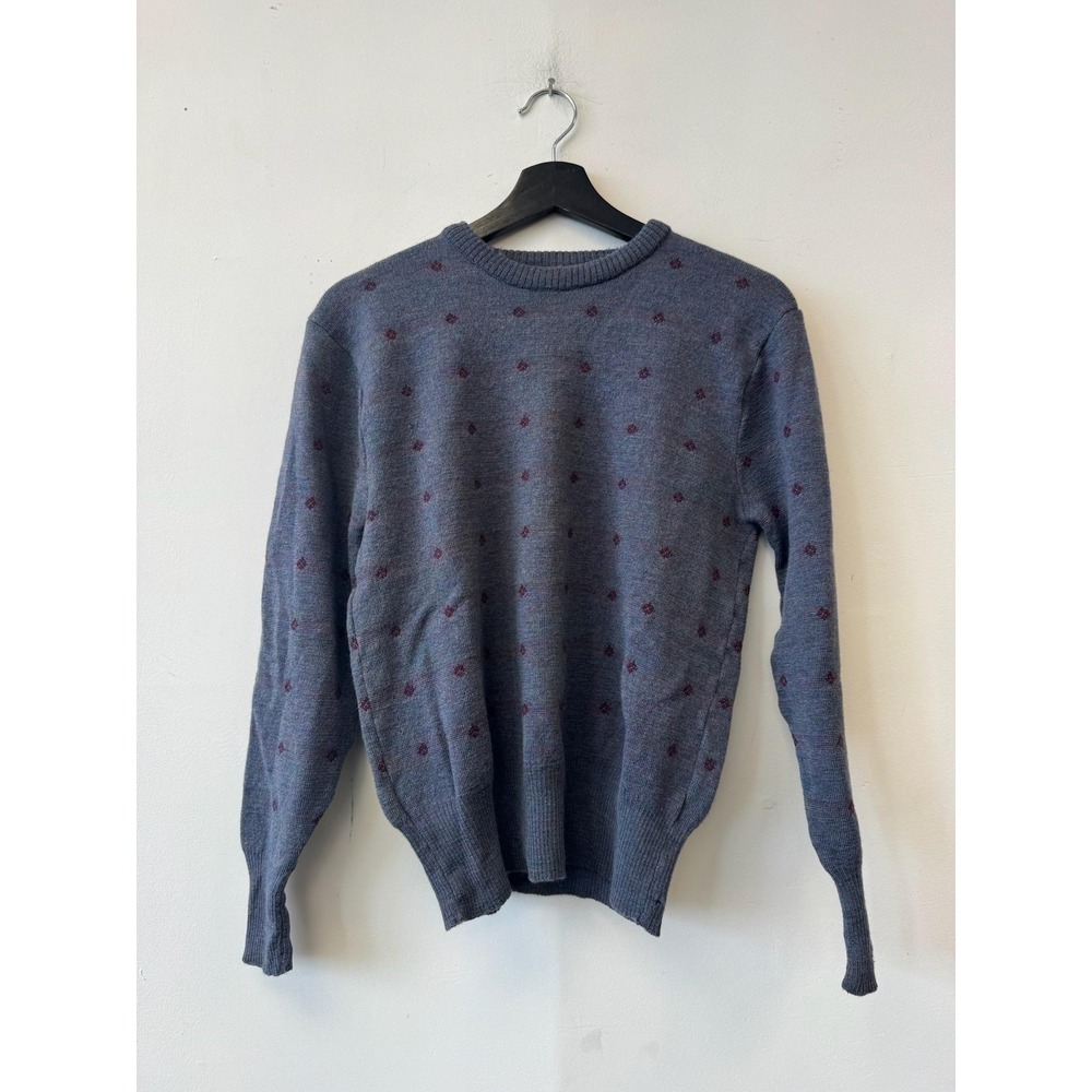 Vintage‎ Scotland Yard Sweater Mens XS Blue Wool Geometric Crewneck 80s 90s